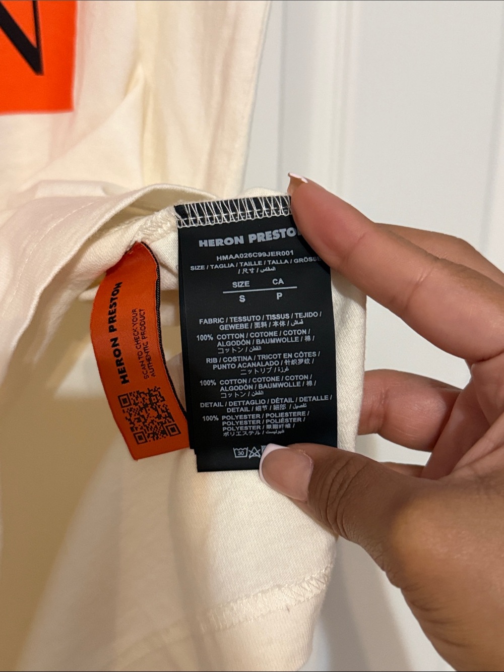 Heron Preston Cream Tee with Orange Label - Picture 5 of 6